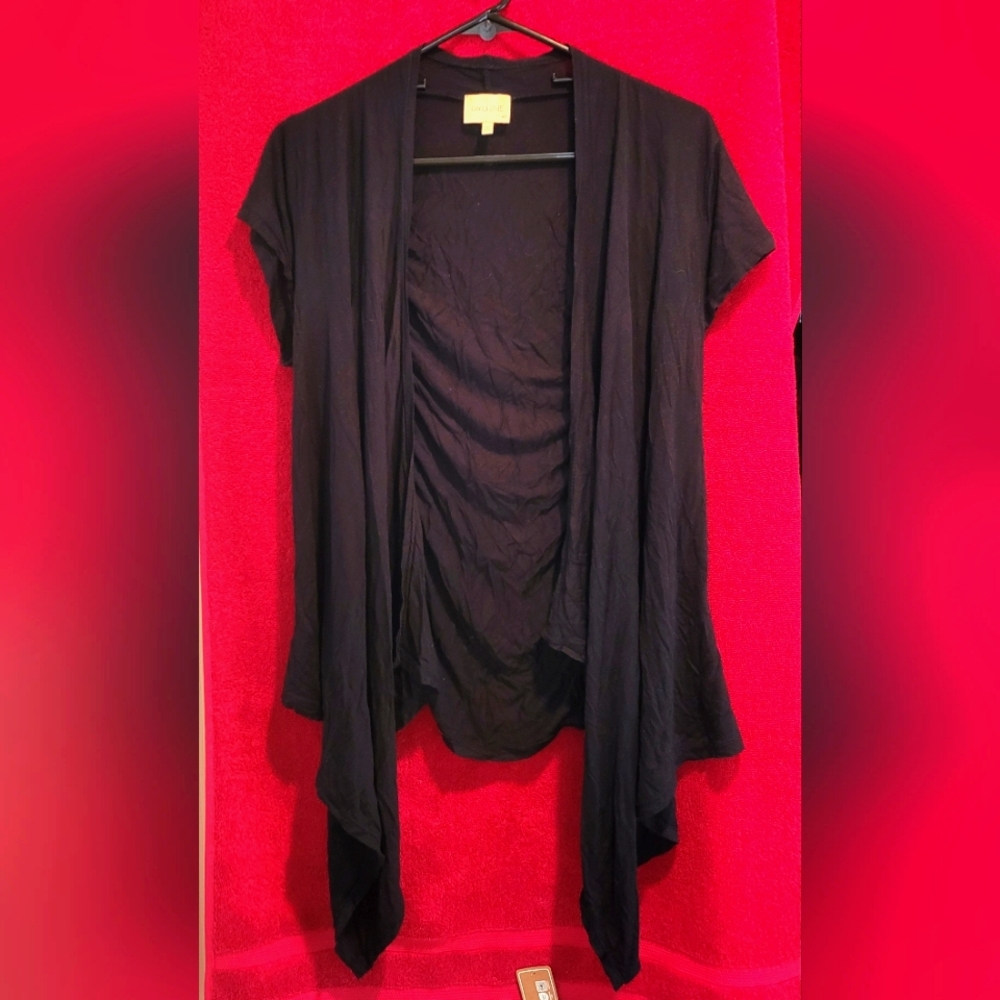 Black Cap Sleeve Open Front Waterfall Cardigan Size 2X